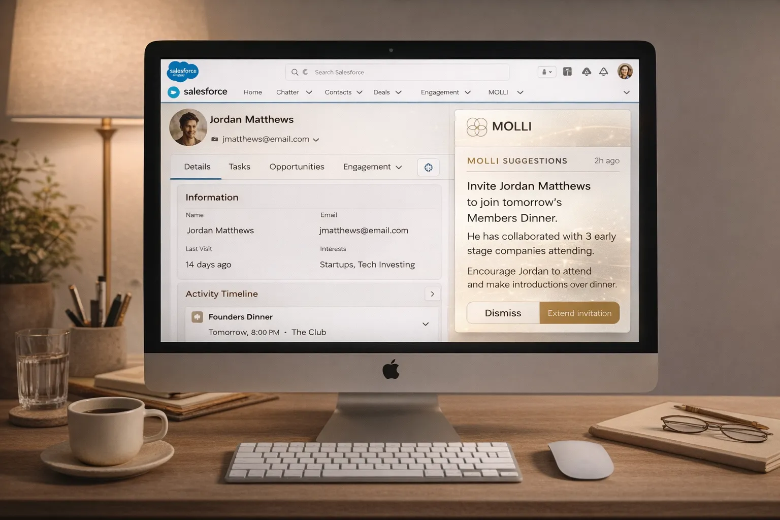 MOLLI integrates with Salesforce to provide intelligent member suggestions and recommendations